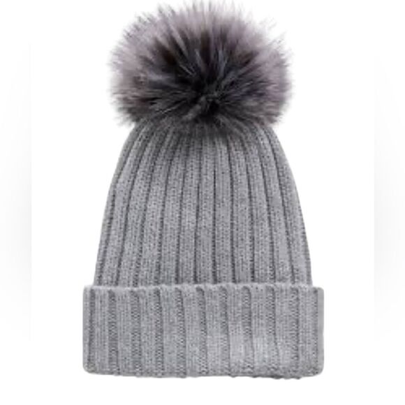 Athleta light gray beanie with darker gray pom wool blend - Picture 1 of 6